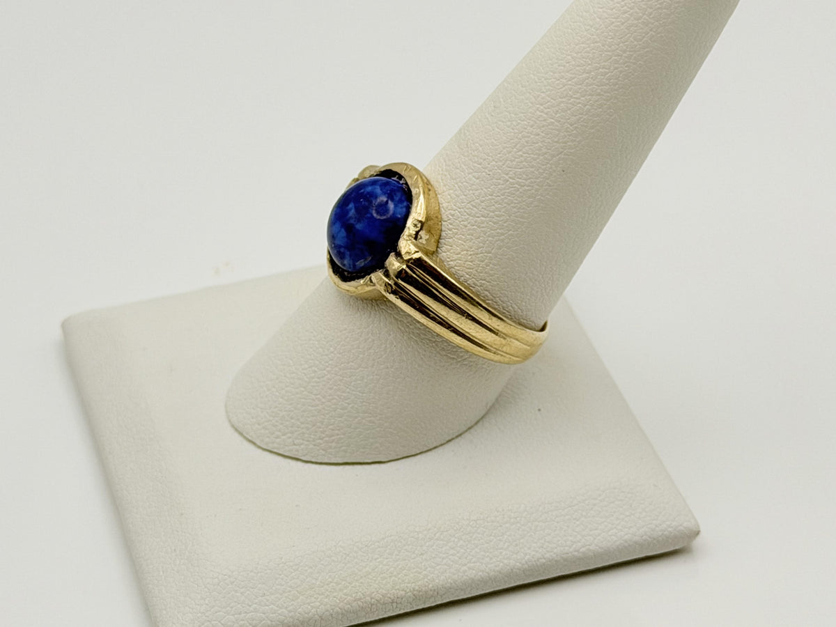 Vintage 10K Gold Lapis Lazuli Ring. Deep Blue Round Stone Statement Ring.