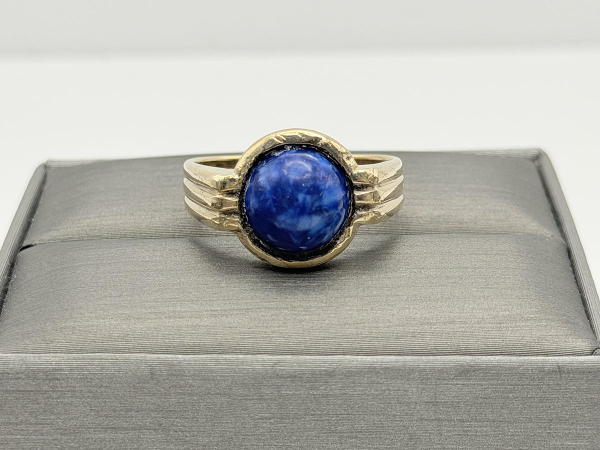 Vintage 10K Gold Lapis Lazuli Ring. Deep Blue Round Stone Statement Ring.