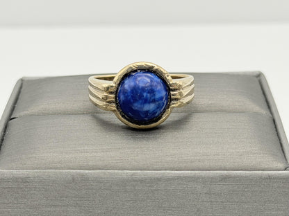 Vintage 10K Gold Lapis Lazuli Ring. Deep Blue Round Stone Statement Ring.