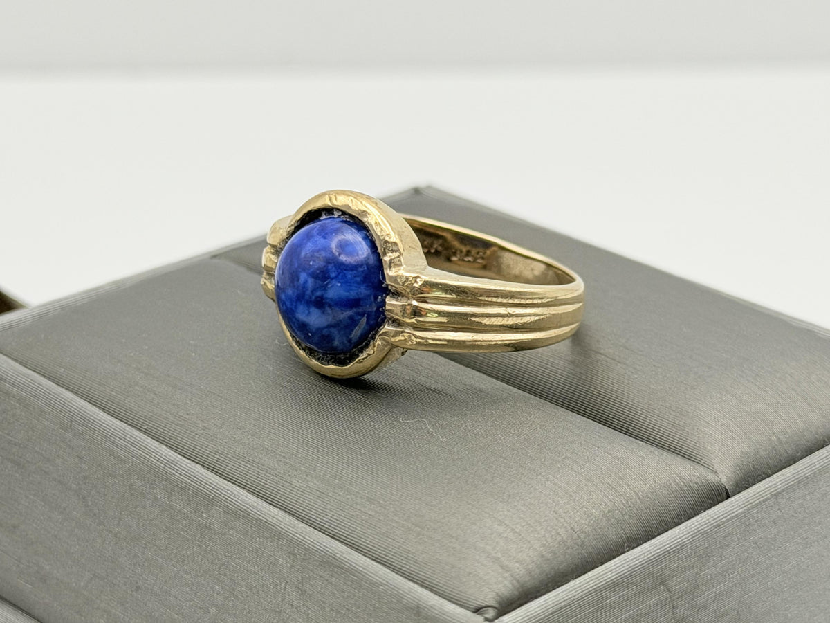 Vintage 10K Gold Lapis Lazuli Ring. Deep Blue Round Stone Statement Ring.