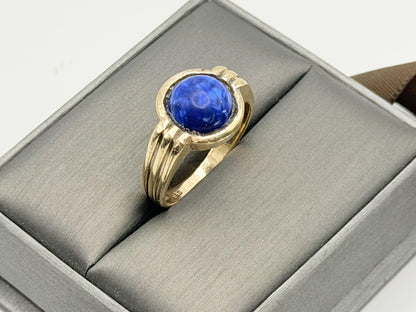 Vintage 10K Gold Lapis Lazuli Ring. Deep Blue Round Stone Statement Ring.