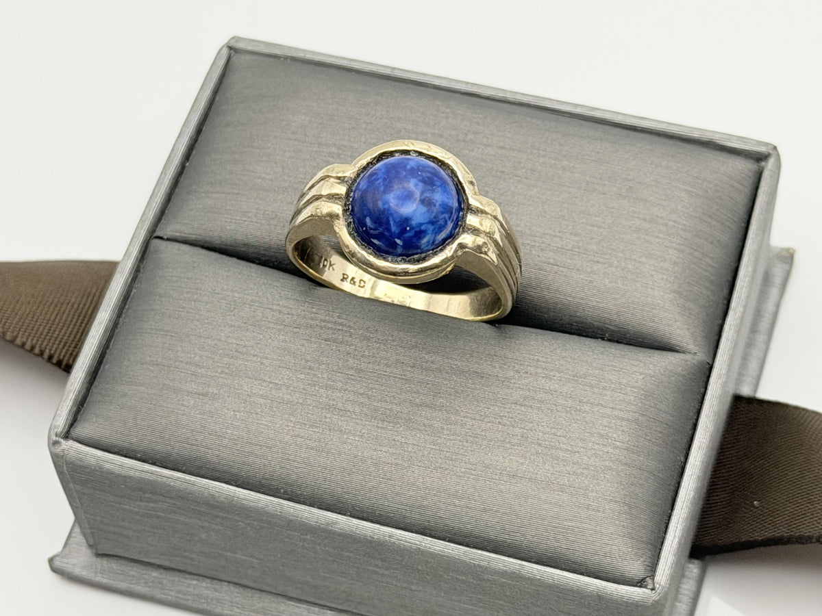 Vintage 10K Gold Lapis Lazuli Ring. Deep Blue Round Stone Statement Ring.