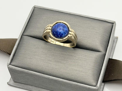 Vintage 10K Gold Lapis Lazuli Ring. Deep Blue Round Stone Statement Ring.