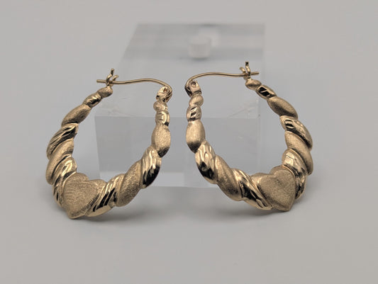 Large 10k Yellow Gold Shrimp Heart Love Hoop Earrings Gold Hoops.