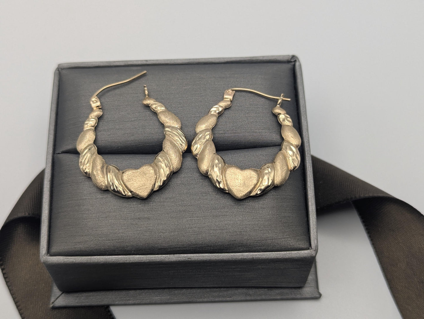 Large 10k Yellow Gold Shrimp Heart Love Hoop Earrings Gold Hoops.