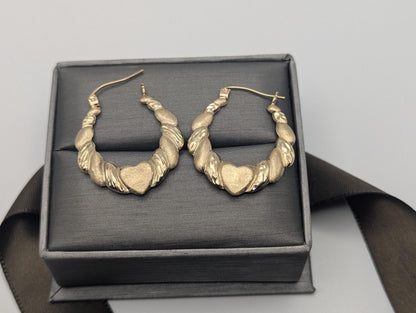 Large 10k Yellow Gold Shrimp Heart Love Hoop Earrings Gold Hoops.