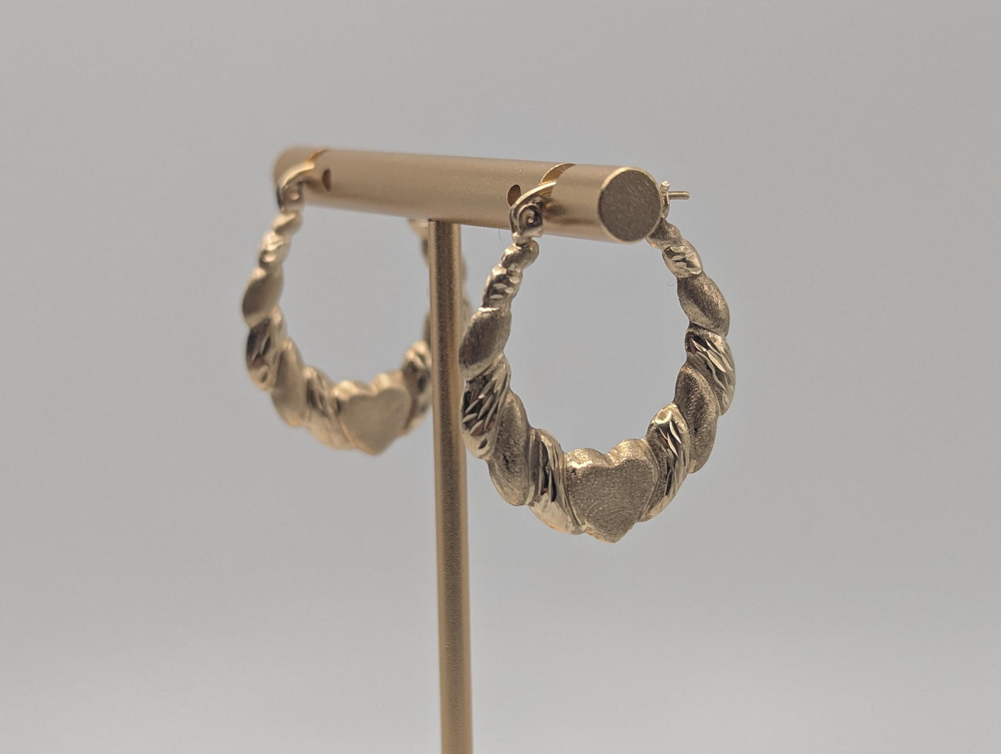 Large 10k Yellow Gold Shrimp Heart Love Hoop Earrings Gold Hoops.