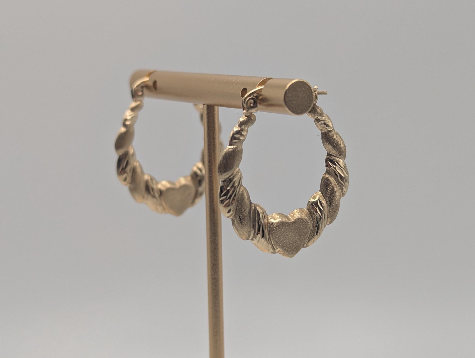Large 10k Yellow Gold Shrimp Heart Love Hoop Earrings Gold Hoops.