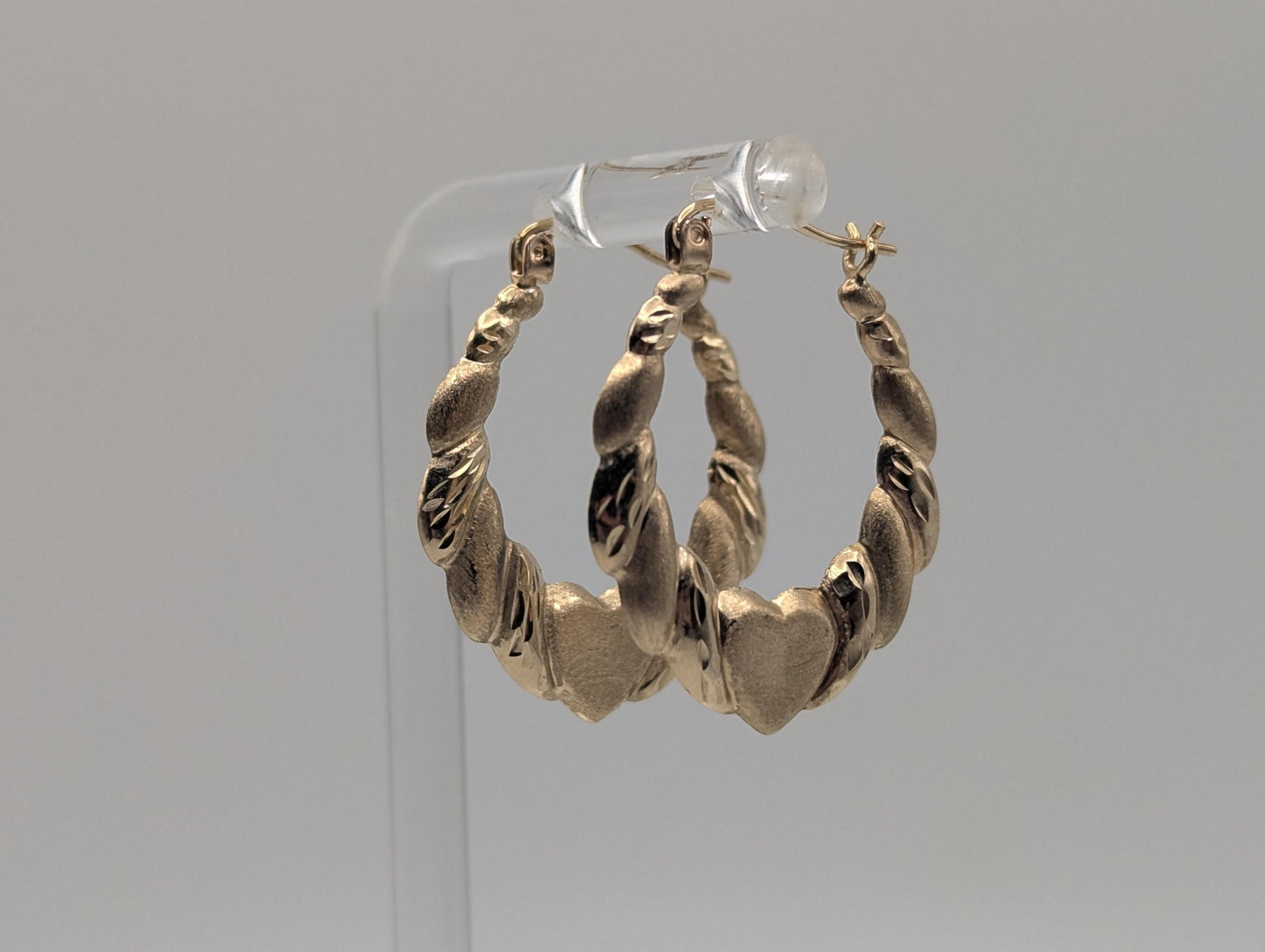 Large 10k Yellow Gold Shrimp Heart Love Hoop Earrings Gold Hoops.