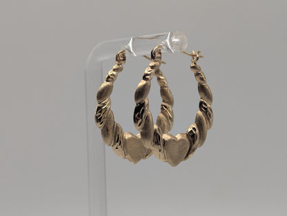 Large 10k Yellow Gold Shrimp Heart Love Hoop Earrings Gold Hoops.