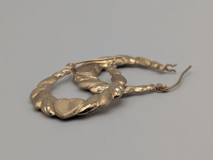 Large 10k Yellow Gold Shrimp Heart Love Hoop Earrings Gold Hoops.