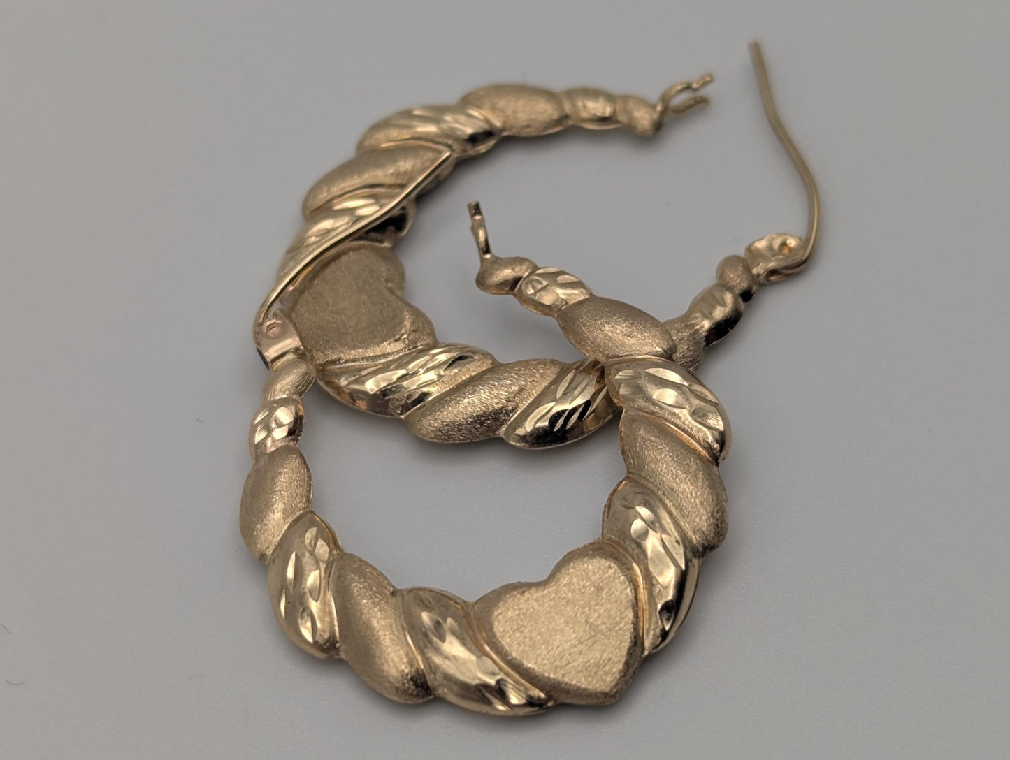 Large 10k Yellow Gold Shrimp Heart Love Hoop Earrings Gold Hoops.