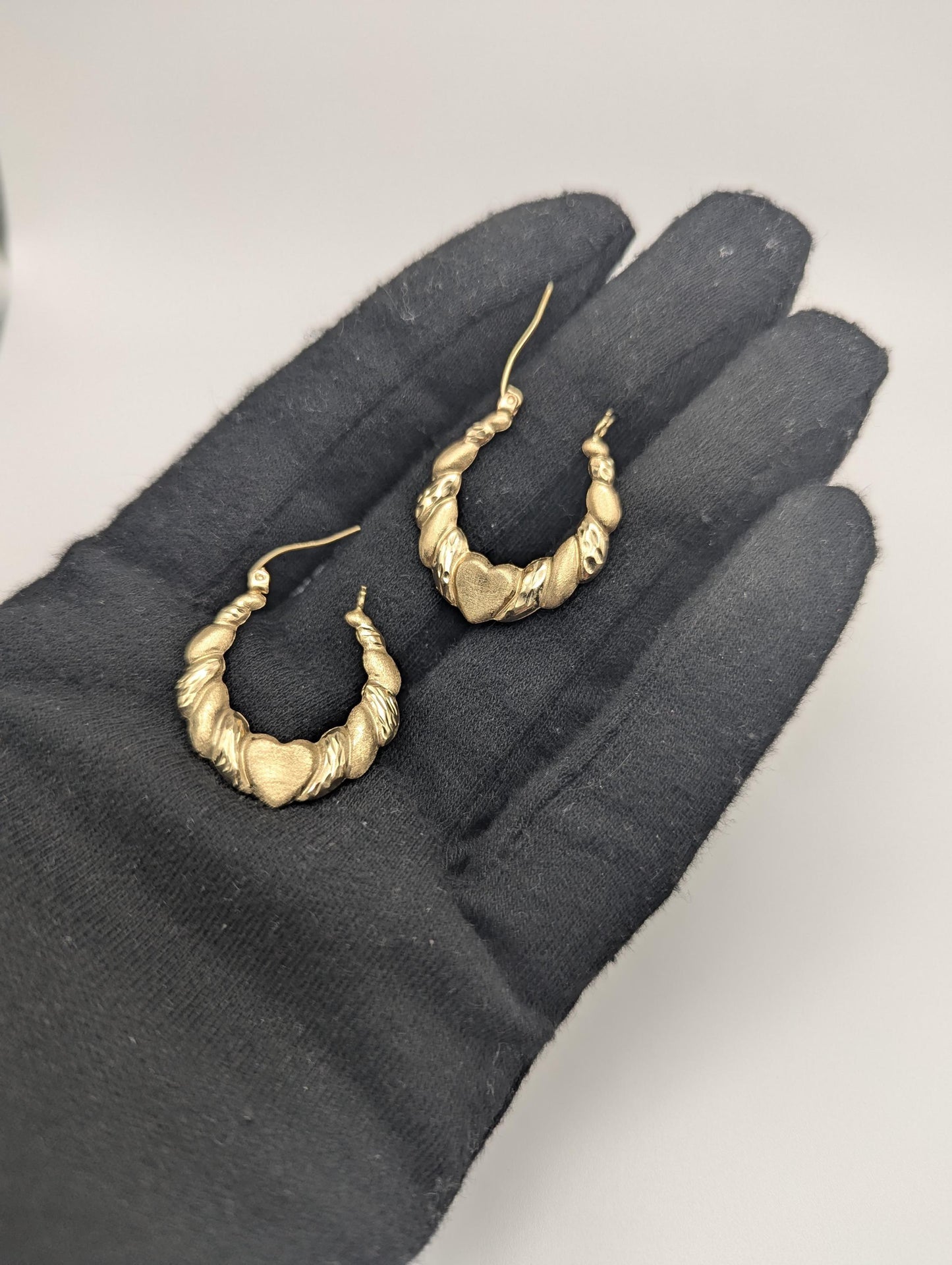 Large 10k Yellow Gold Shrimp Heart Love Hoop Earrings Gold Hoops.