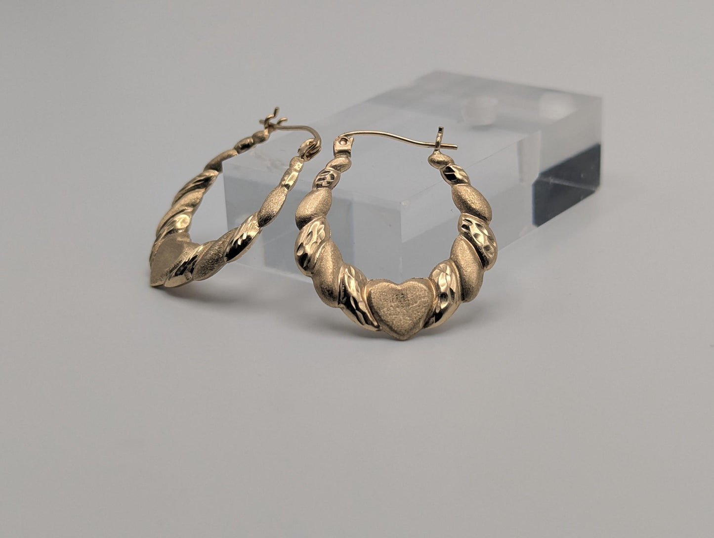 Large 10k Yellow Gold Shrimp Heart Love Hoop Earrings Gold Hoops.