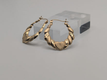 Large 10k Yellow Gold Shrimp Heart Love Hoop Earrings Gold Hoops.