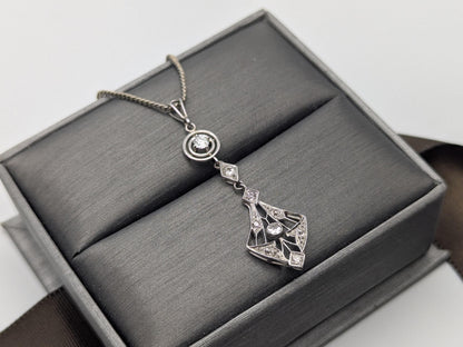 Platinum Pendant Lavaliere Diamond 14k Gold Necklace Chain Vintage Victorian