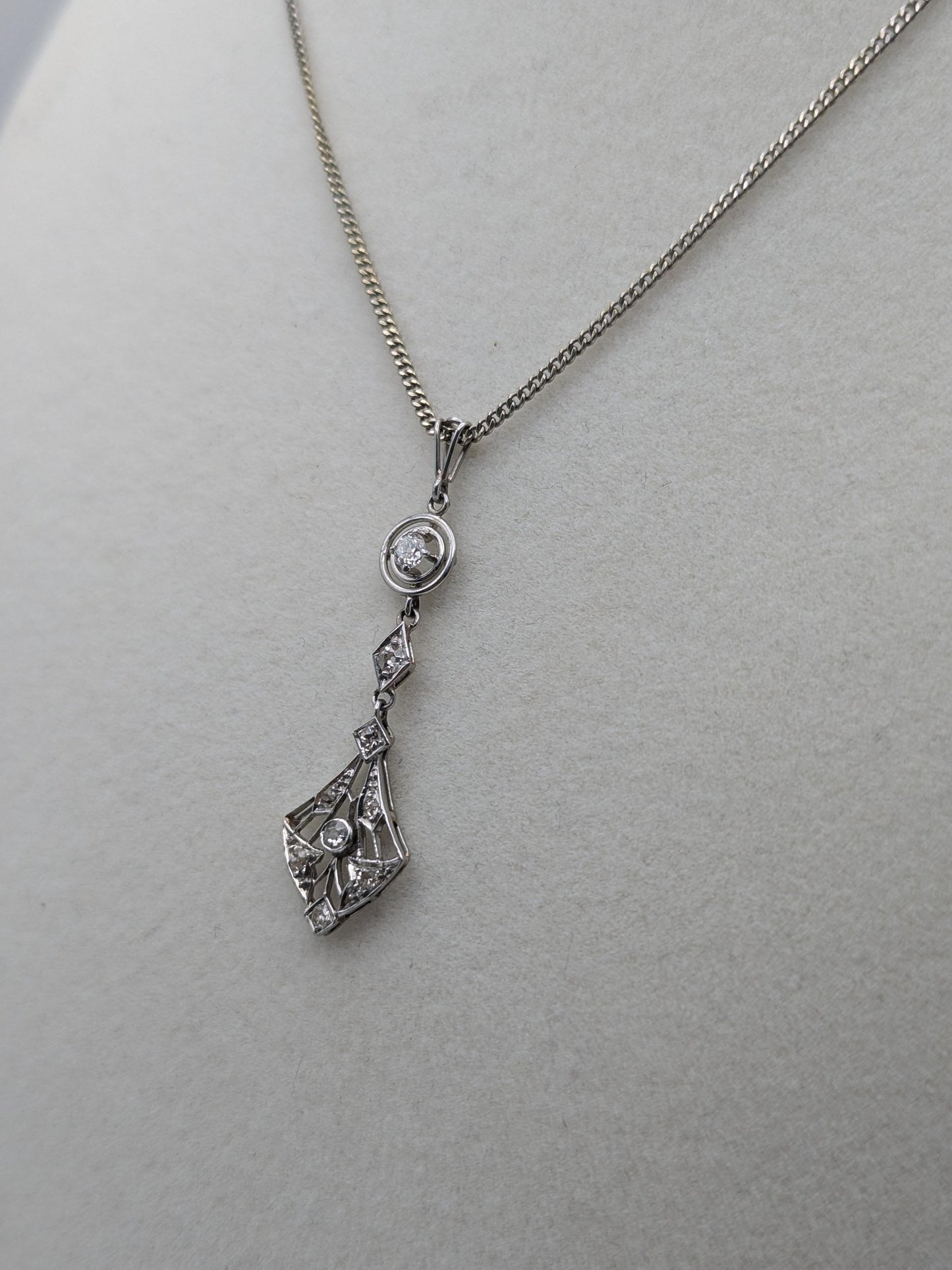 Platinum Pendant Lavaliere Diamond 14k Gold Necklace Chain Vintage Victorian