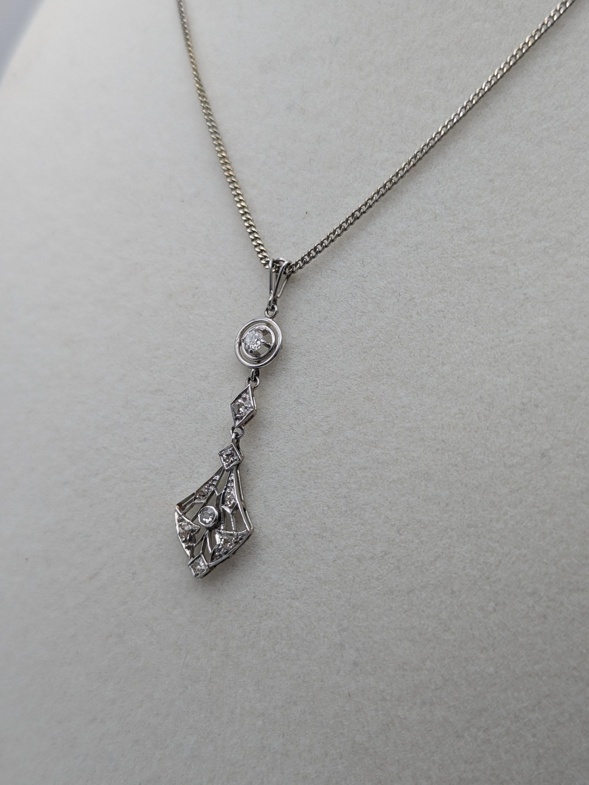 Platinum Pendant Lavaliere Diamond 14k Gold Necklace Chain Vintage Victorian