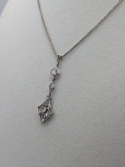 Platinum Pendant Lavaliere Diamond 14k Gold Necklace Chain Vintage Victorian