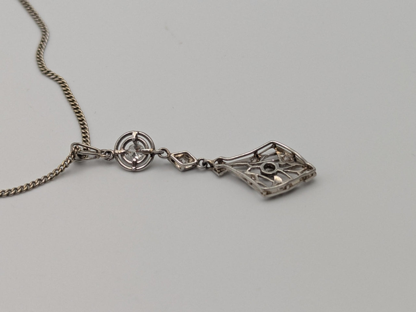Platinum Pendant Lavaliere Diamond 14k Gold Necklace Chain Vintage Victorian