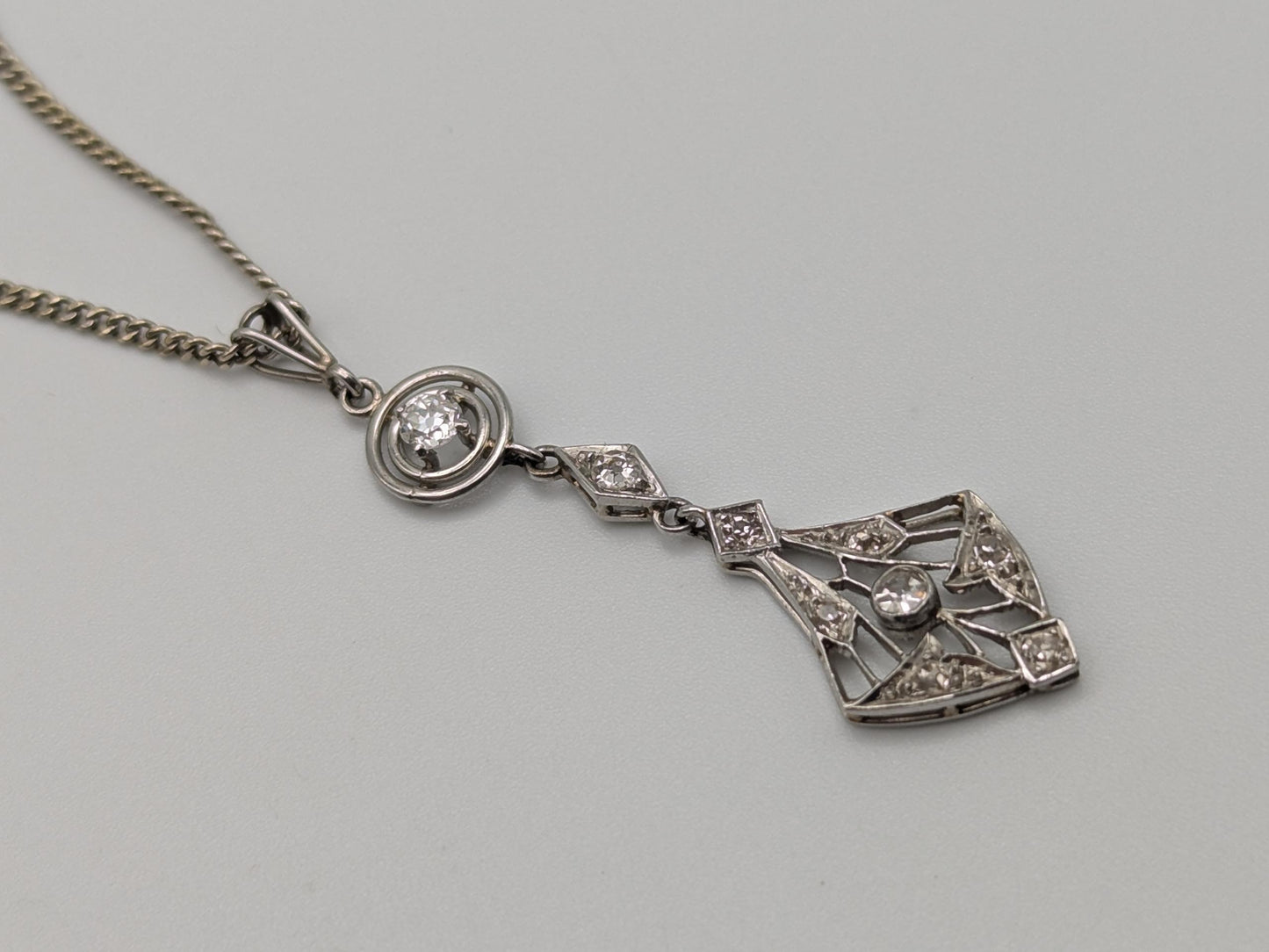 Platinum Pendant Lavaliere Diamond 14k Gold Necklace Chain Vintage Victorian