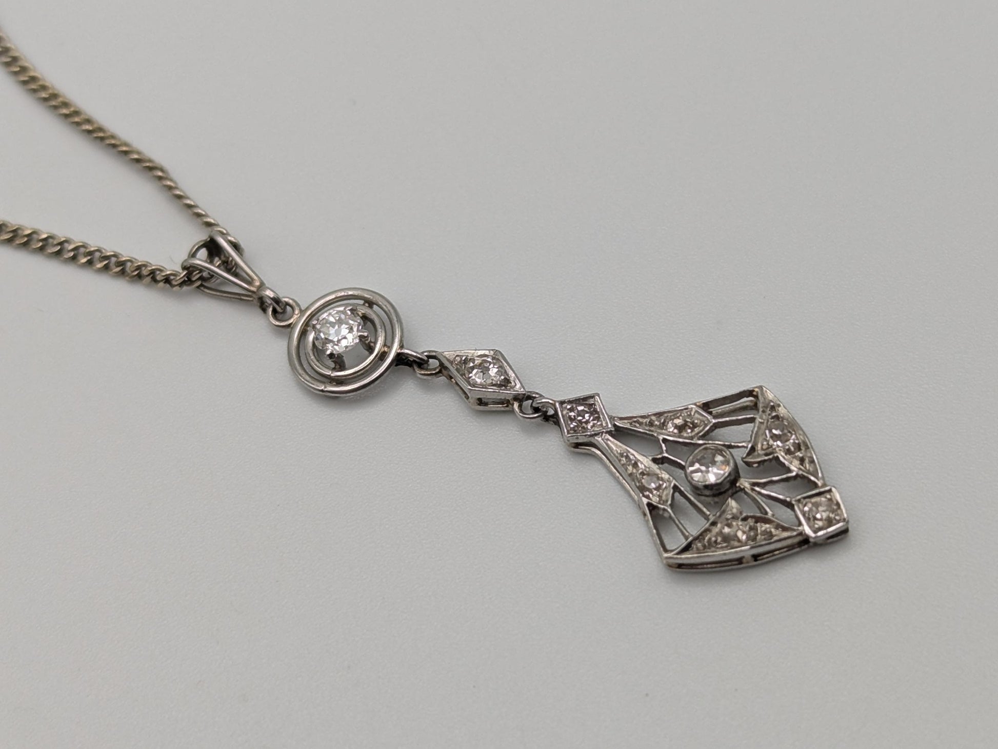 Platinum Pendant Lavaliere Diamond 14k Gold Necklace Chain Vintage Victorian