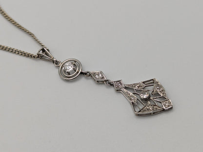 Platinum Pendant Lavaliere Diamond 14k Gold Necklace Chain Vintage Victorian
