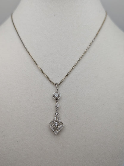 Platinum Pendant Lavaliere Diamond 14k Gold Necklace Chain Vintage Victorian