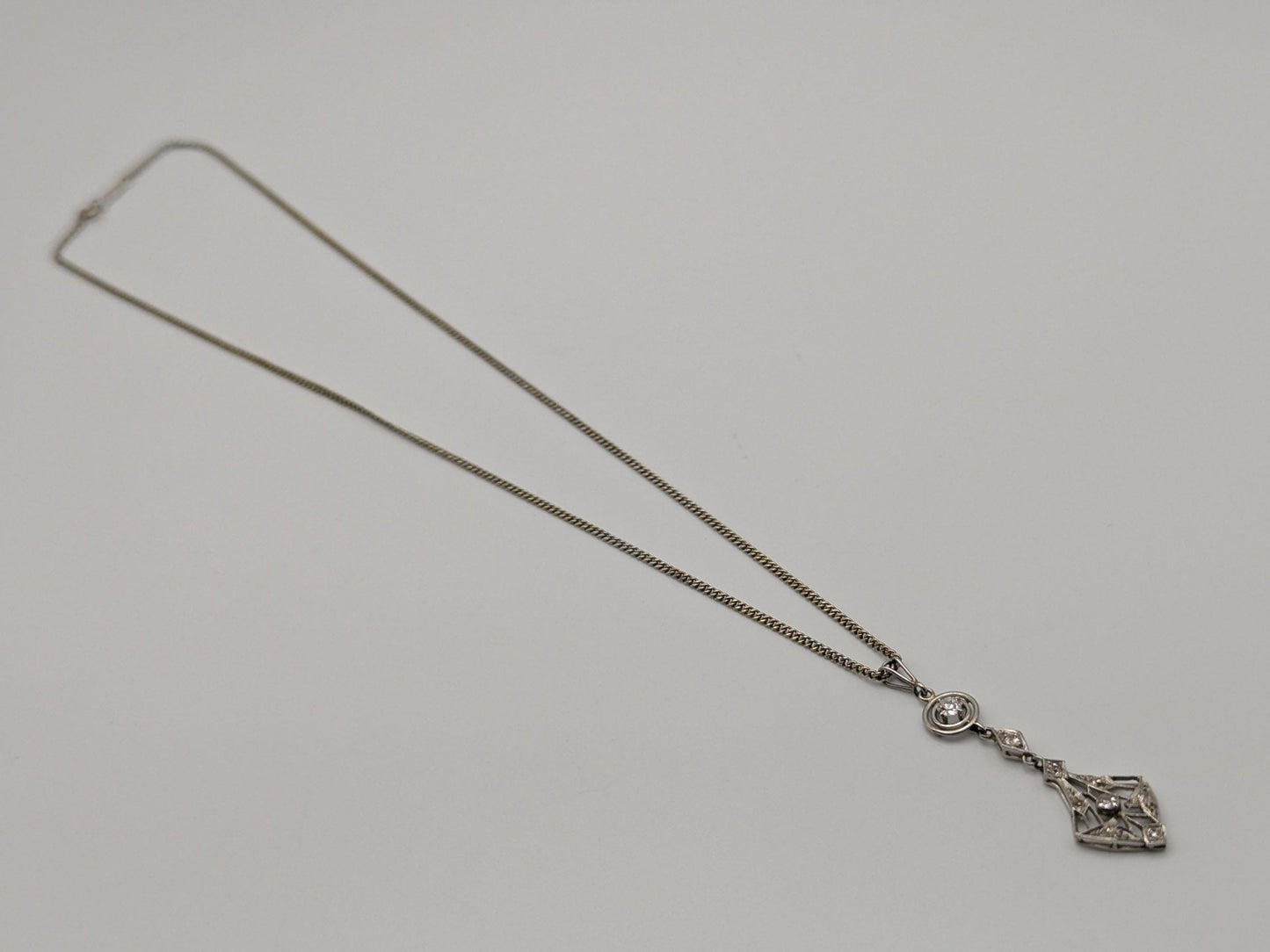 Platinum Pendant Lavaliere Diamond 14k Gold Necklace Chain Vintage Victorian