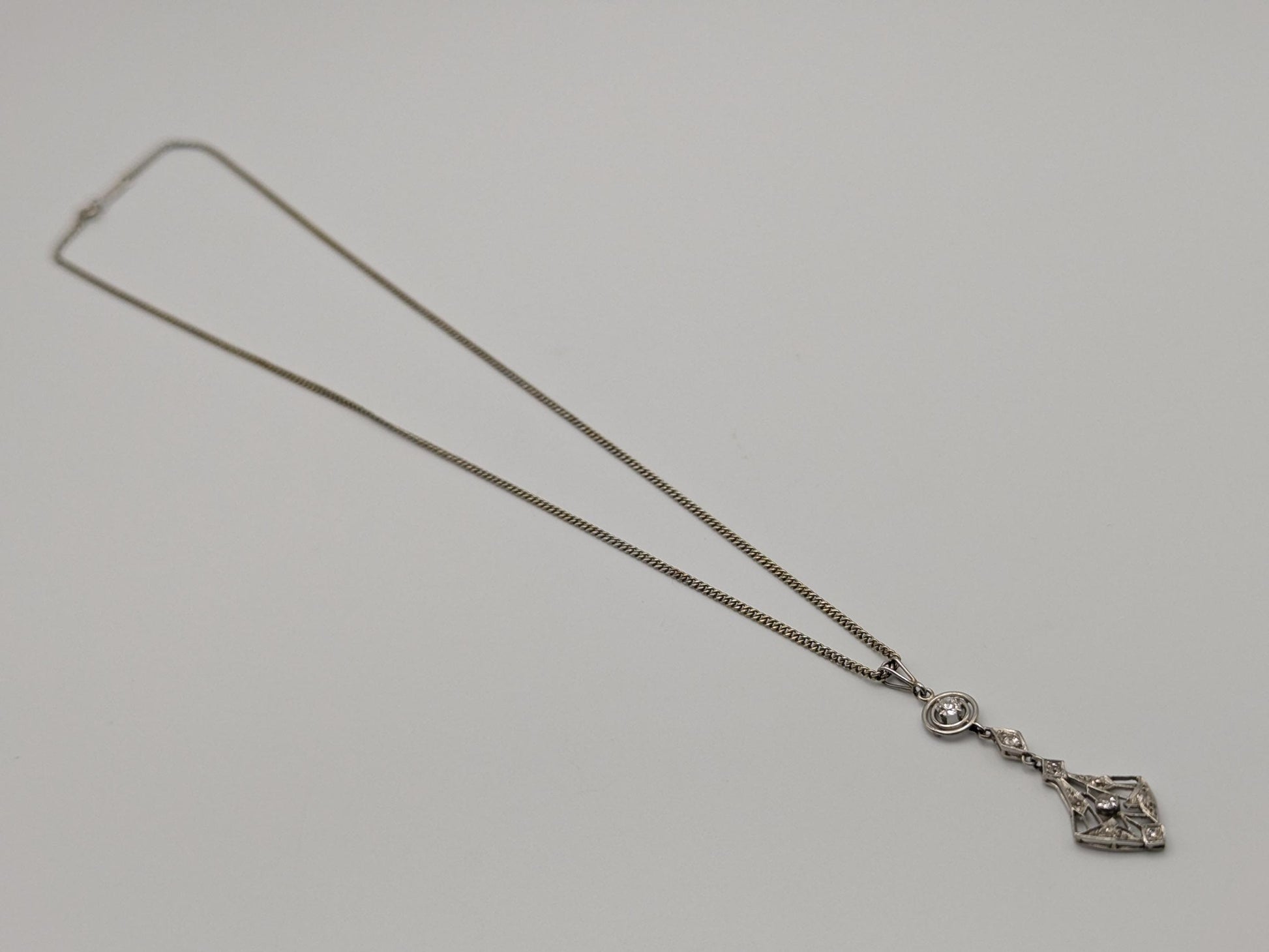 Platinum Pendant Lavaliere Diamond 14k Gold Necklace Chain Vintage Victorian