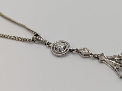Platinum Pendant Lavaliere Diamond 14k Gold Necklace Chain Vintage Victorian