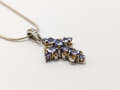 Sterling Silver Blue Tanzanite Cross Pendant Crucifix Necklace Sterling Silver