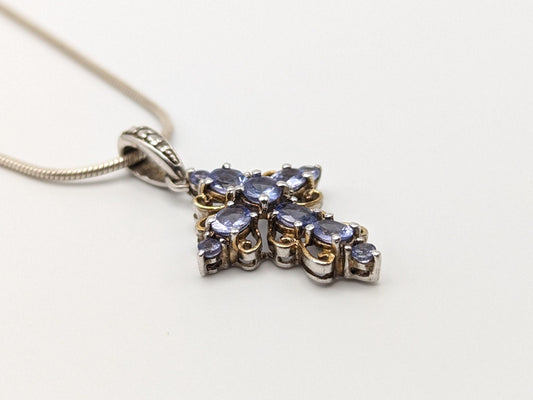 Sterling Silver Blue Tanzanite Cross Pendant Crucifix Necklace Sterling Silver