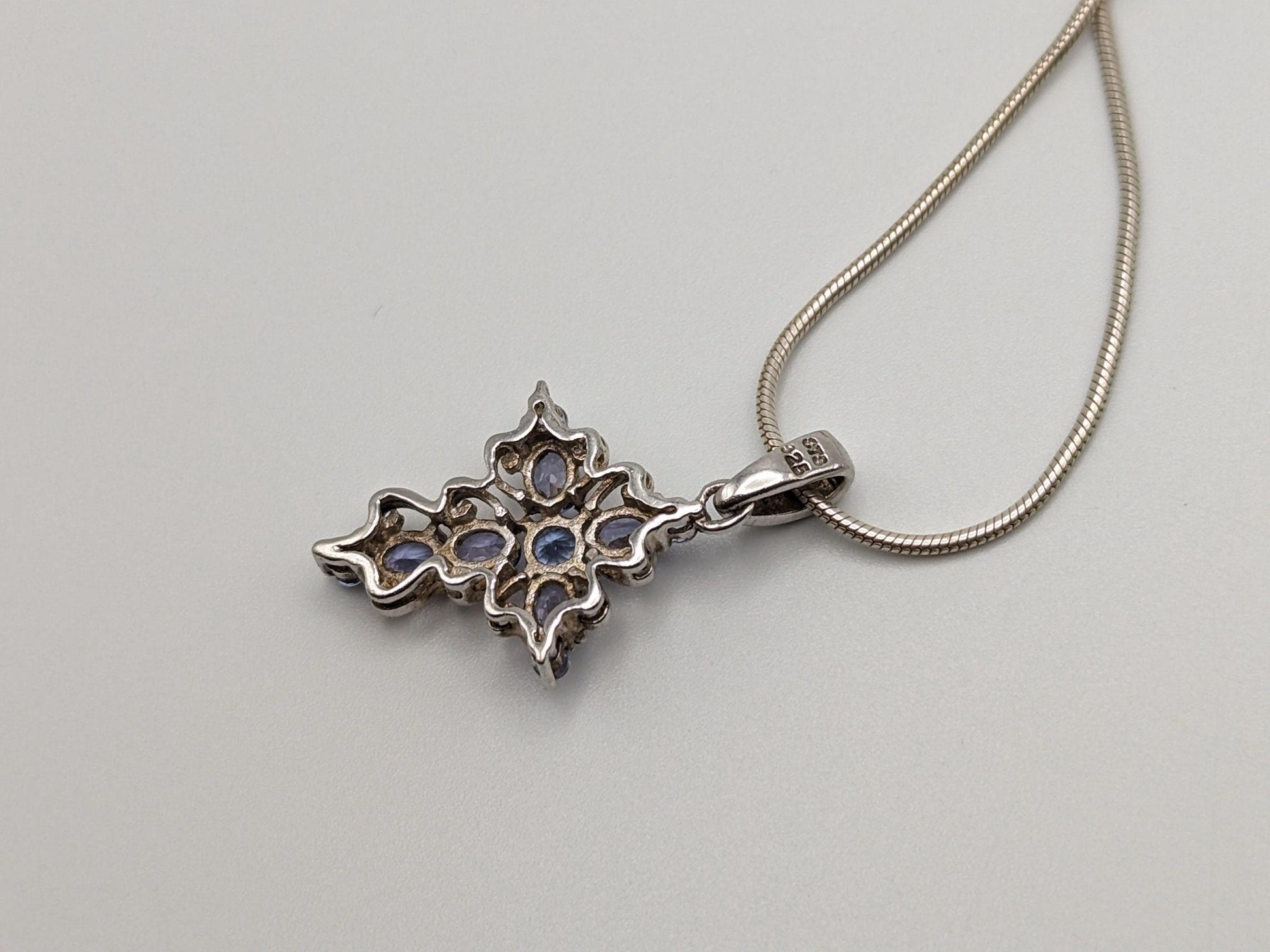Sterling Silver Blue Tanzanite Cross Pendant Crucifix Necklace Sterling Silver