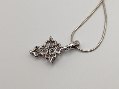 Sterling Silver Blue Tanzanite Cross Pendant Crucifix Necklace Sterling Silver
