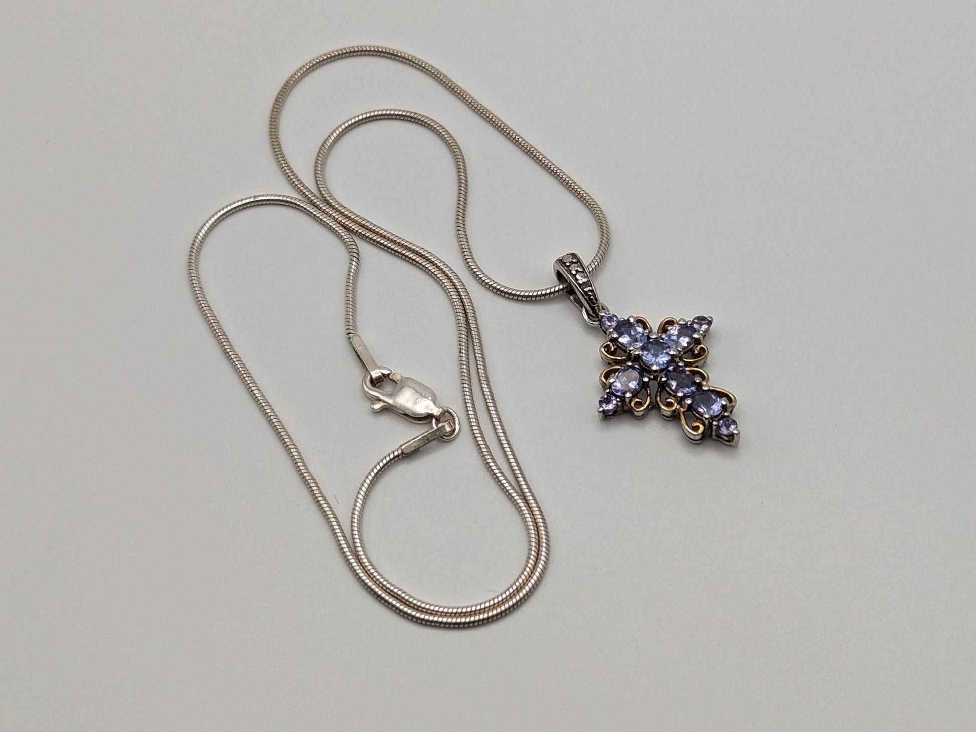 Sterling Silver Blue Tanzanite Cross Pendant Crucifix Necklace Sterling Silver