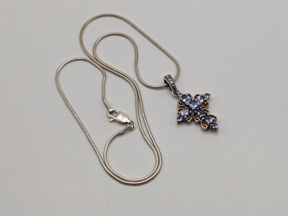 Sterling Silver Blue Tanzanite Cross Pendant Crucifix Necklace Sterling Silver