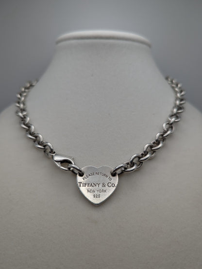 Tiffany & Co Heart Tag Necklace w Original Box. Vintage Tiffany Co Sterling
