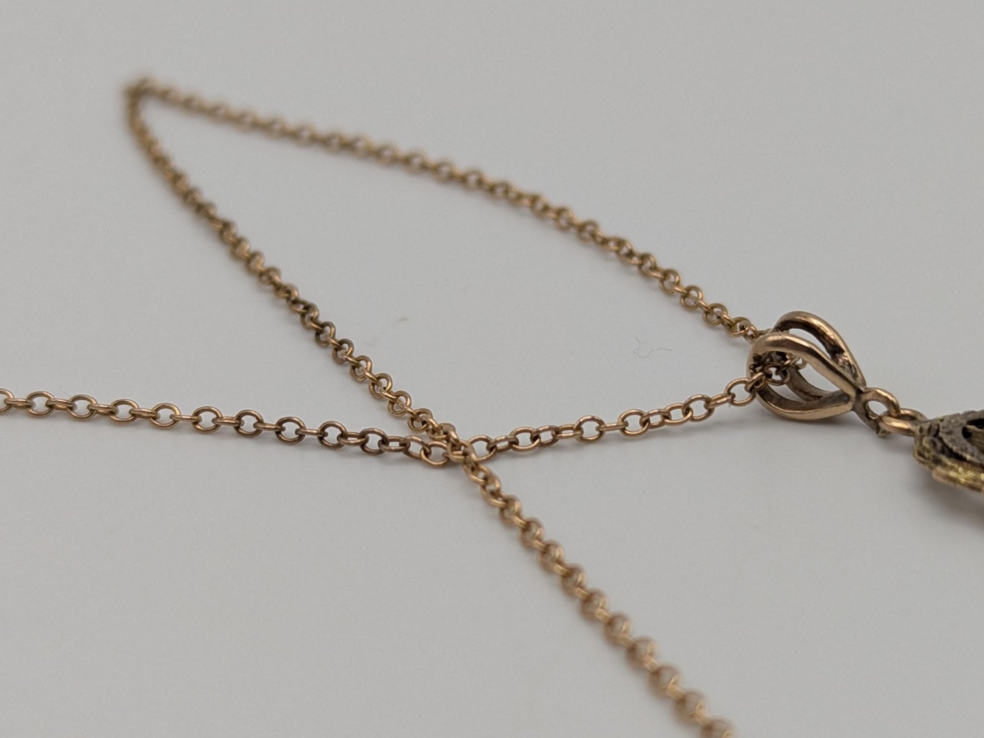 Victorian 10k & 14k Pearl Lavaliere Diamond Necklace. Vintage Victorian