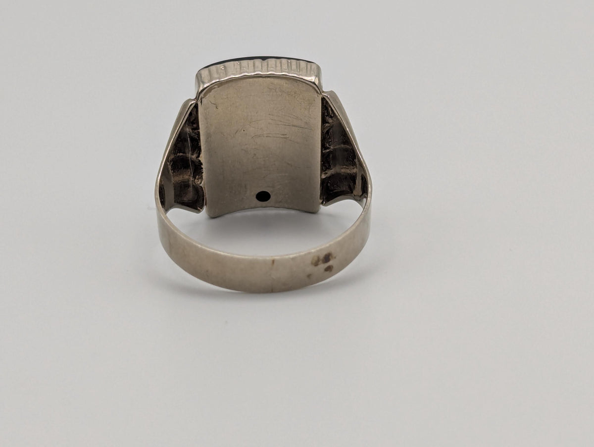 Victorian 10k A or J Letter Monogram Black Onyx Ring Signet Statement Ring.