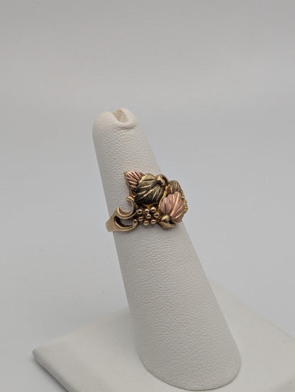 Vintage 10k 12k Black Hills Gold Leaf Multi-tone Gold Signet Statement Ring BHG