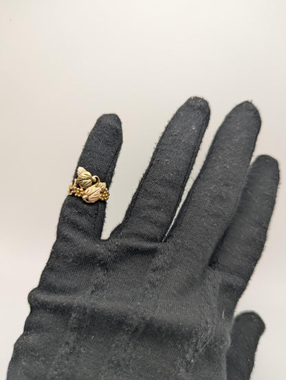 Vintage 10k 12k Black Hills Gold Leaf Multi-tone Gold Signet Statement Ring BHG