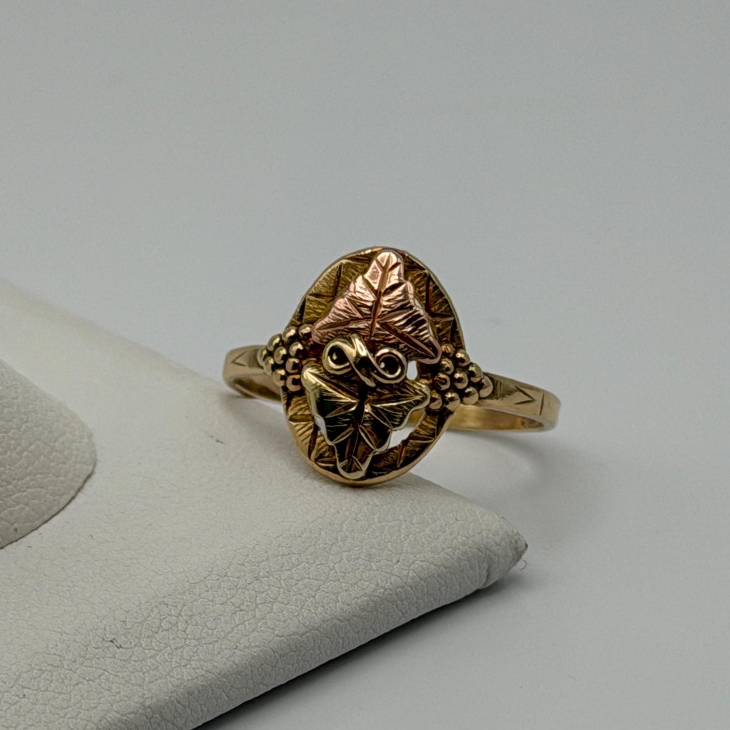 Vintage 10k Black Hills Gold Leaf and Vine Multi-Tone Gold Signet Statement Ring