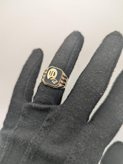 Vintage 10k White Gold Monogram Letter A Black Onyx Diamond Ring Pinky Ring