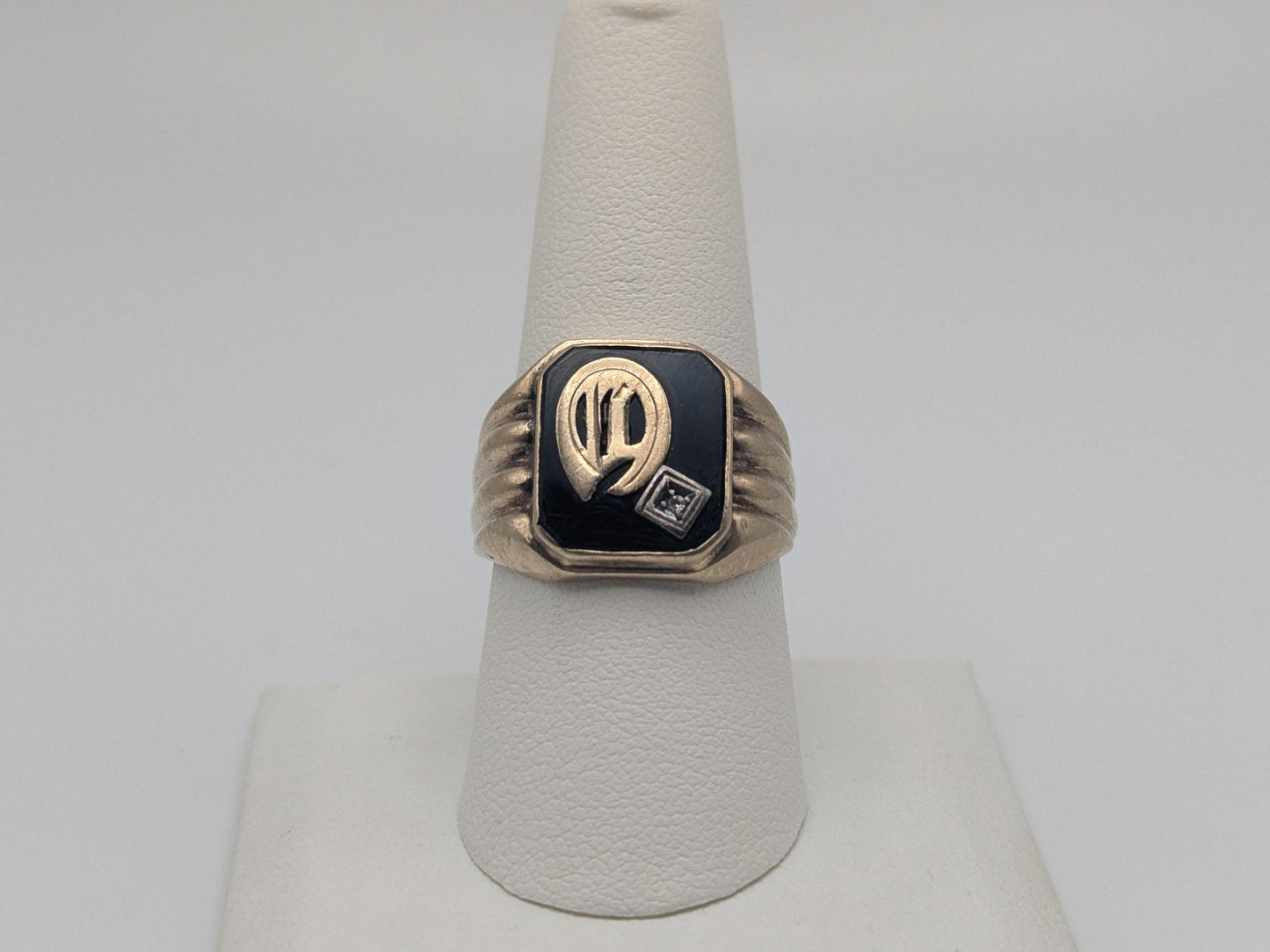 Vintage 10k White Gold Monogram Letter A Black Onyx Diamond Ring Pinky Ring