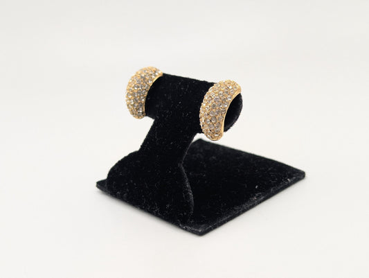 Vintage 14k GP Christian Dior Half Moon Earrings Huggie Swarovski Crystals