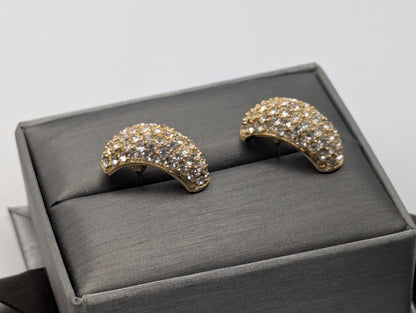 Vintage 14k GP Christian Dior Half Moon Earrings Huggie Swarovski Crystals