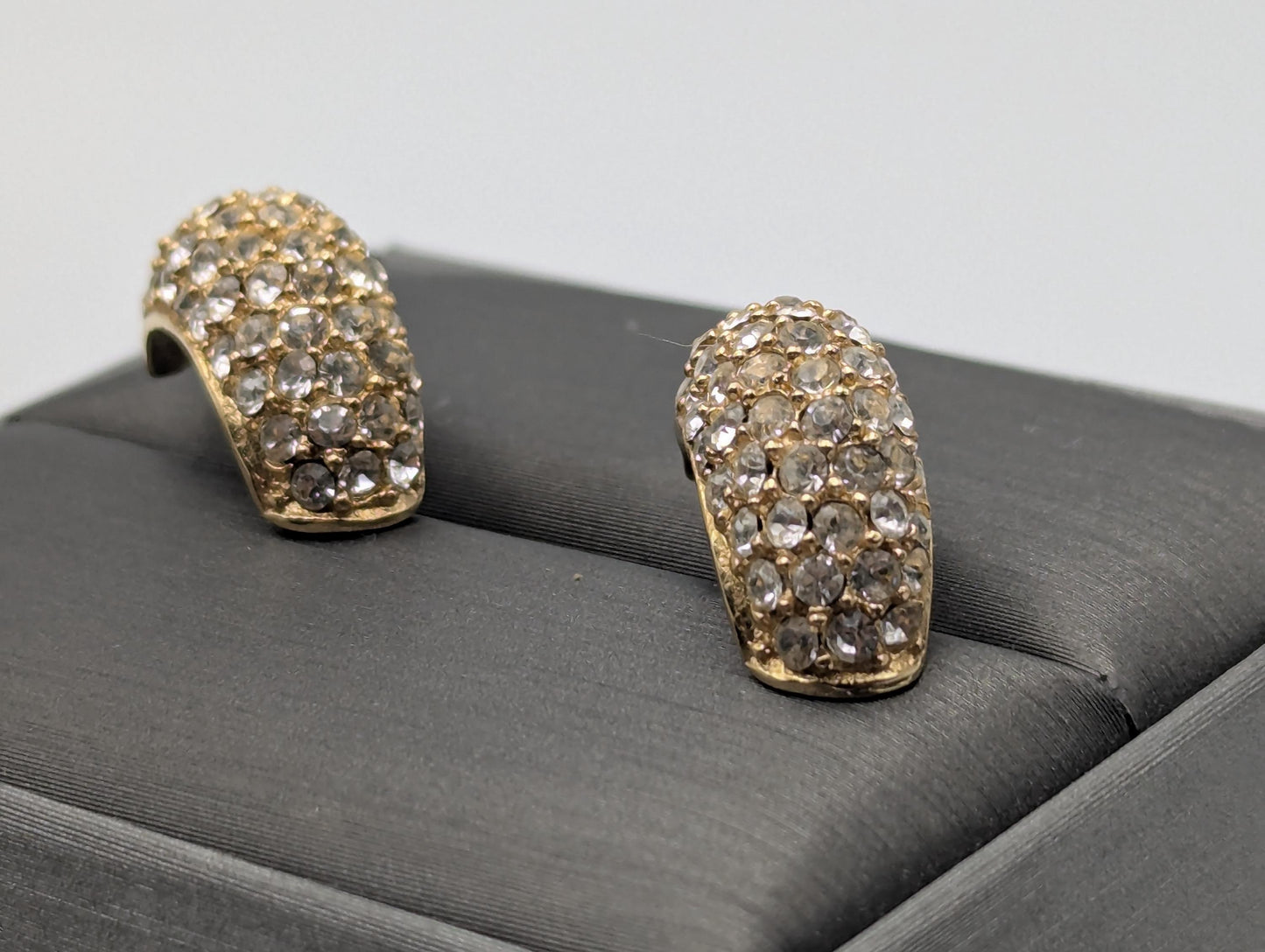 Vintage 14k GP Christian Dior Half Moon Earrings Huggie Swarovski Crystals