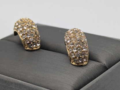Vintage 14k GP Christian Dior Half Moon Earrings Huggie Swarovski Crystals