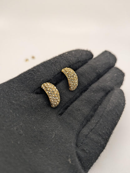 Vintage 14k GP Christian Dior Half Moon Earrings Huggie Swarovski Crystals
